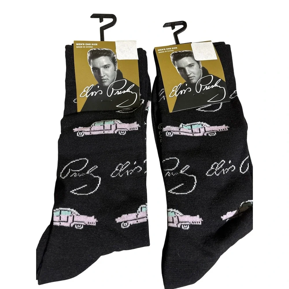 Elvis Presley Socks Mens One‎ Size Black Pink Car Signature Official Merchandise